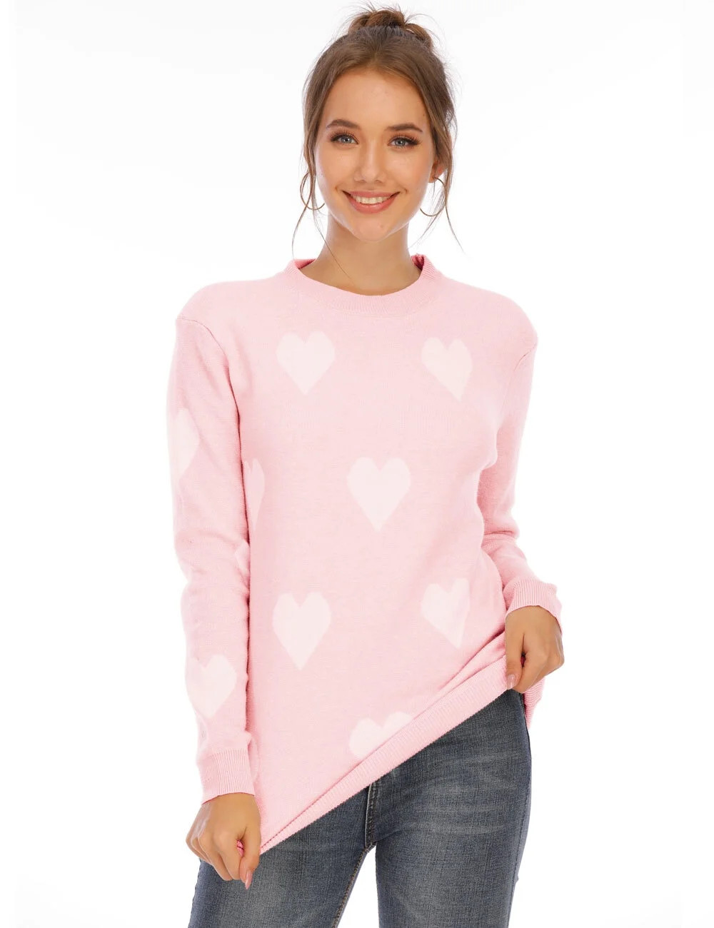 Sweaters for Women Valentine's Day Cute Hearts Print Pullover Sweaters Casual Knitted Jumper Tops... | Walmart (US)