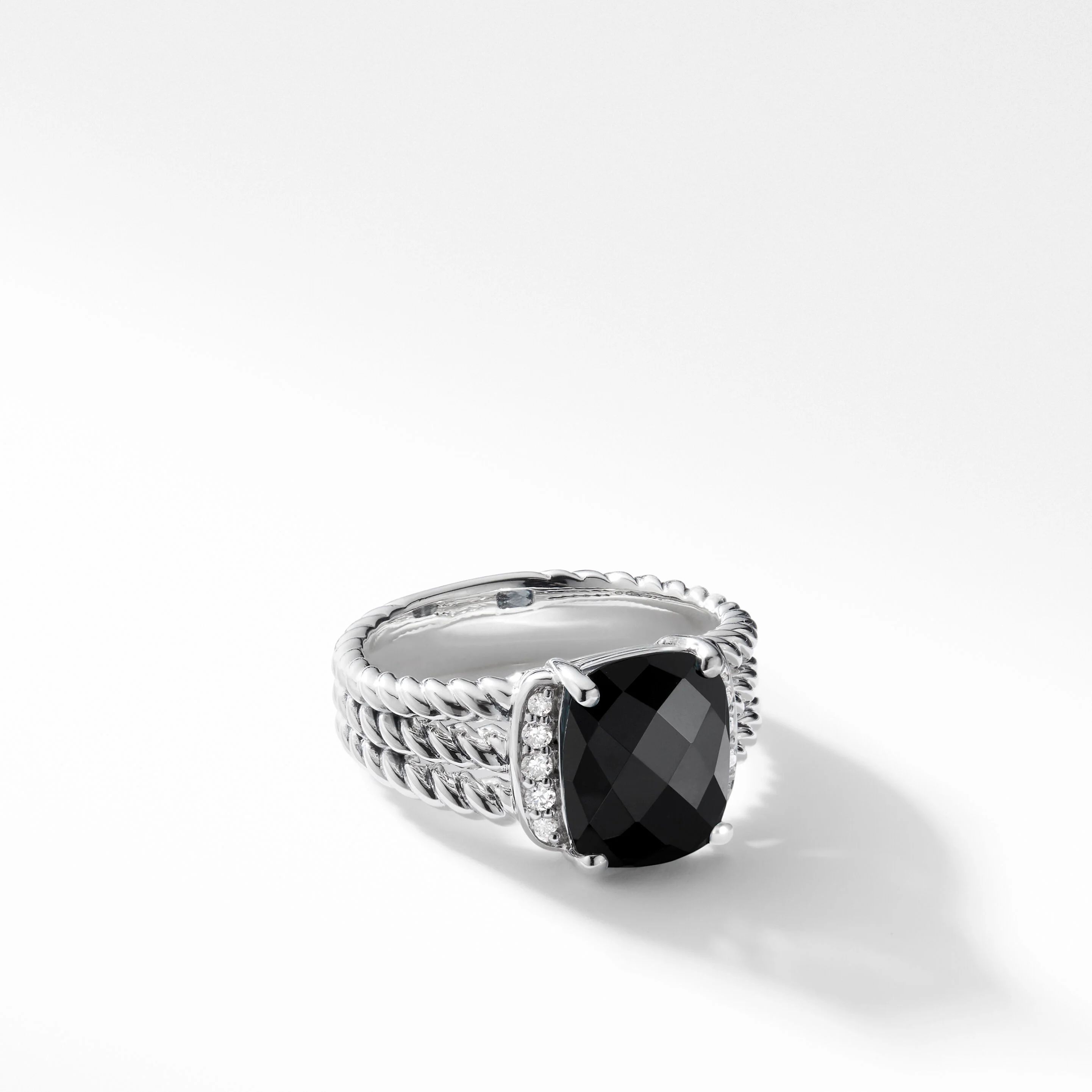 Petite Wheaton® Ring in Sterling Silver with Black Onyx and Pavé Diamonds | David Yurman
