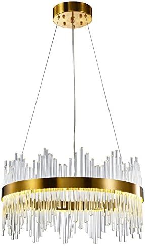 Modern Crystal Chandelier, Round Gold LED Crystal Hanging Ceiling Light, 3-Way Dimmable Pendant L... | Amazon (US)