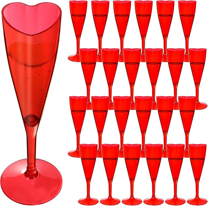 FillTouch 24 Pcs Valentines Day Heart Shaped Champagne Flutes Plastic Goblet Cups 4.4oz Disposabl... | Amazon (US)
