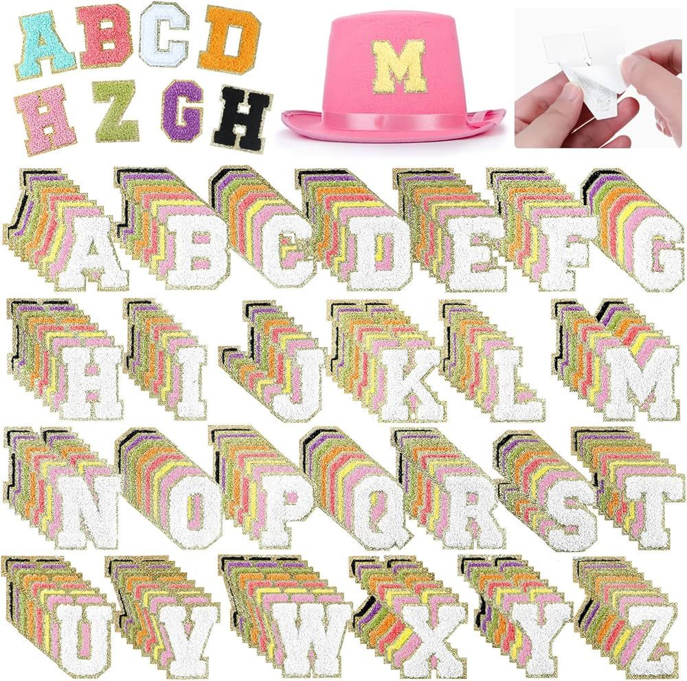 234 Pieces Self Adhesive Chenille Letter Patches Iron on Gold Glitter Border Alphabet Stick on Pa... | Amazon (US)