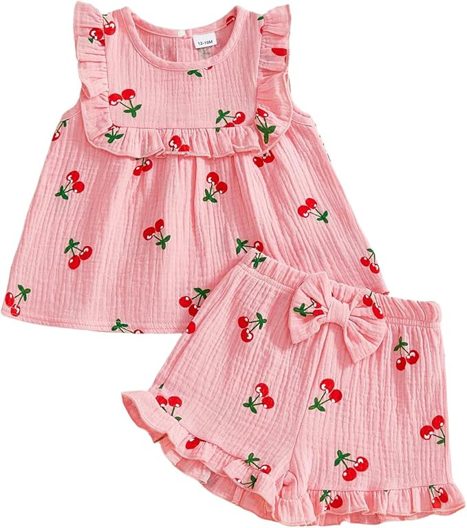 BemeyourBBs Summer Toddler Girl Clothes Baby Girl Ruffle Sleeveless Shirt with Buttons Bow Bloome... | Amazon (US)