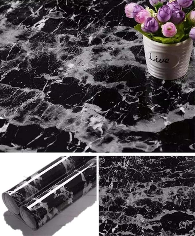 Yancorp Black Wallpaper Black Peel and Stick Wallpaper Marble Counter Top Stick on Film Backsplas... | Amazon (US)