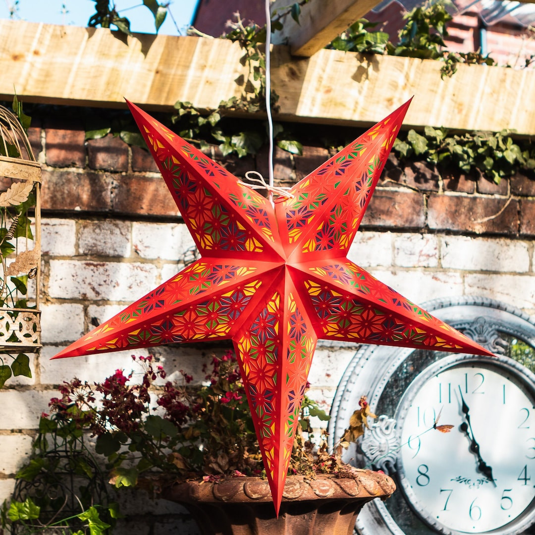 Red and Multi-coloured Paper Star Lantern Handmade Summer Decor - Etsy | Etsy (US)