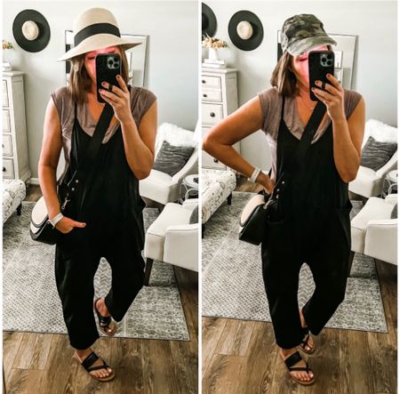 Found this cute and comfortable jumper that’s super popular on TikTok at Amazon and I’m loving it!! Styled it with a casual cap sleeve tee and different hats and a straw crossbody from Walmart. Sandals from Kohls. Wearing regular size in all items. 

Spring outfit, casual outfit, jumper, tee, Amazon Fashion, amazon trends, amazon outfit, Walmart finds, fashion over 40

#LTKunder50 

#LTKsalealert #LTKfindsunder50 #LTKstyletip