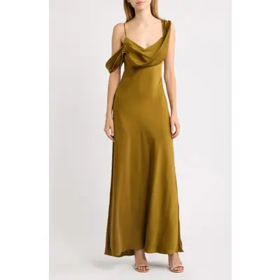 WAYF Ondine Asymmetric Drape Gown in Gold at Nordstrom, Size Large | Nordstrom