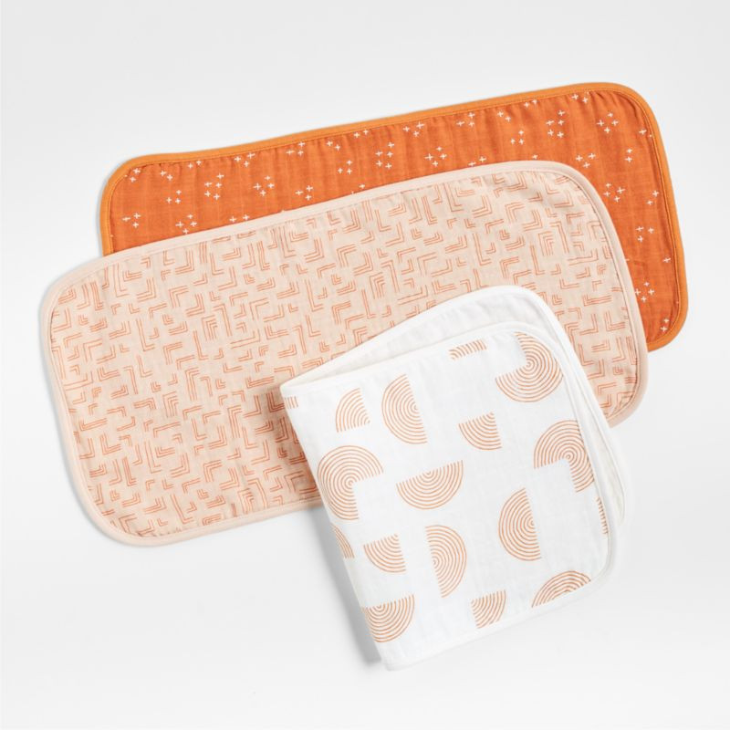 Pink Modern Organic Baby Burp Cloths, Set of 3 + Reviews | Crate & Kids | Crate & Barrel