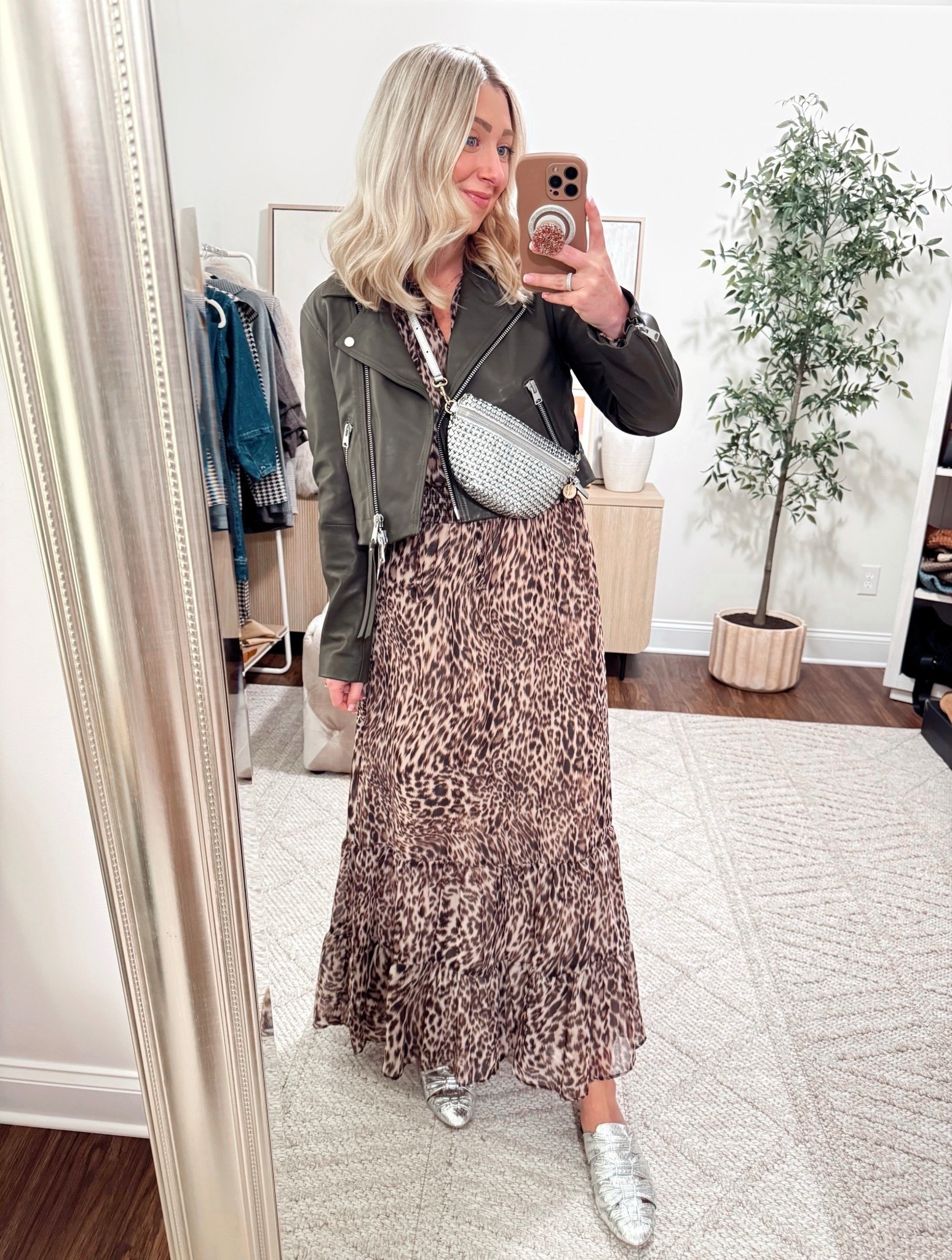 Leopard dress on sale! Wearing my true size small, linked my same jacket in black (green is from 2 years ago), bag is available in other colors, silver is sold out currently! 

Fall outfits, winter date night, winter outfits, maxi dresses, Clare v 

#LTKGiftGuide #LTKFindsUnder100 #LTKHoliday