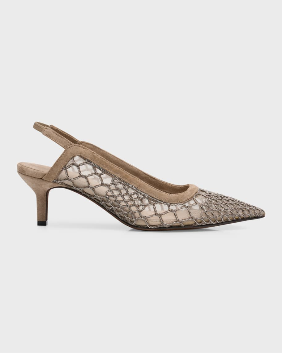 Brunello Cucinelli Crystal Mesh Net Slingback Pumps | Neiman Marcus