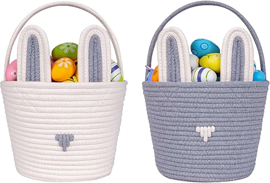 CubesLand 2-Piece Baby Boy First Easter Baskets Empty for Easter Eggs Hunt, Boys Easter Basket Lo... | Amazon (US)