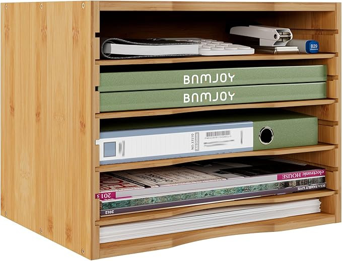 Bamjoy Bamboo 5 Tier Desktop Organizer, Paper Organizer Mail Sorter, File Holder Letter Document ... | Amazon (US)