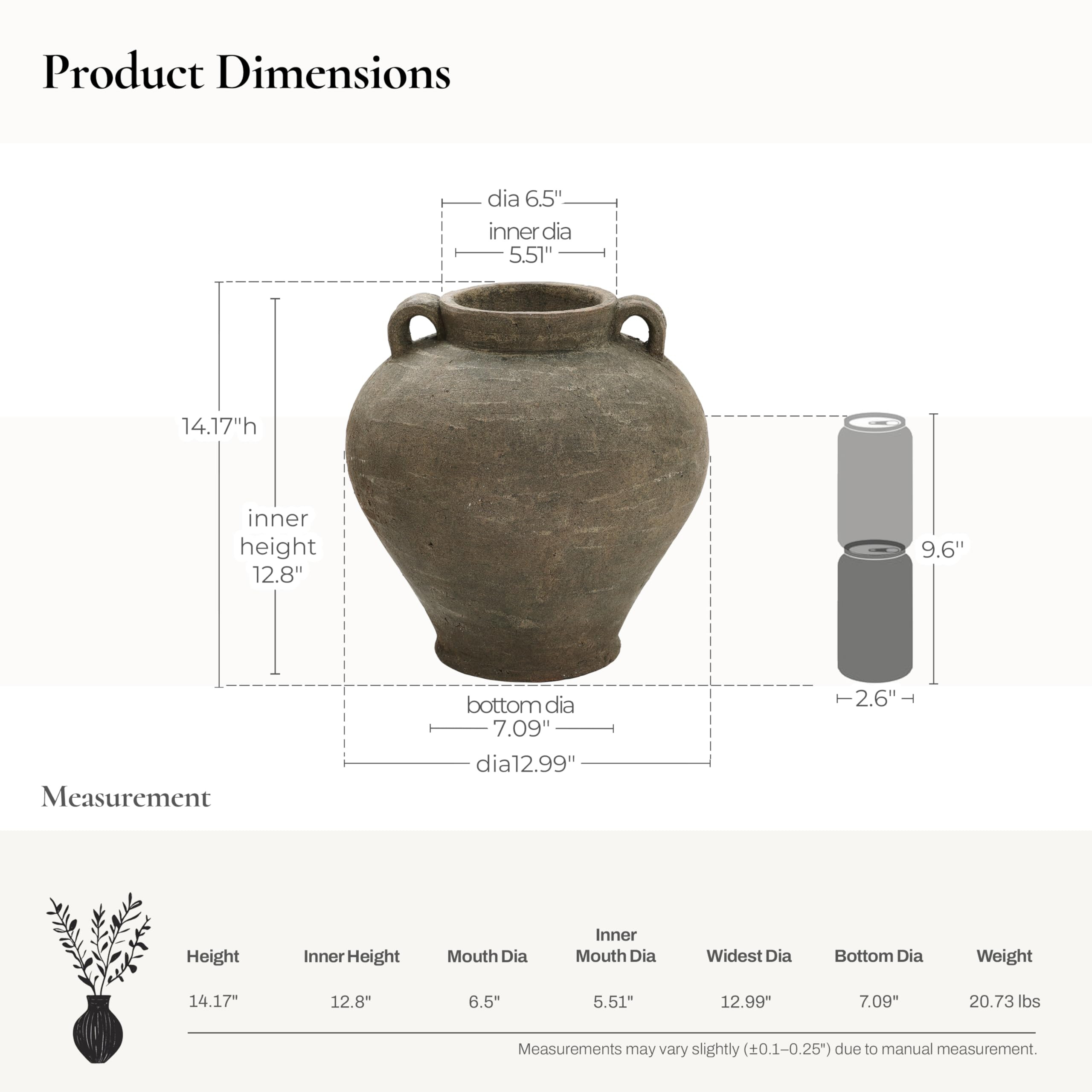 LuxenHome Rustic Large Flower Vase,14'' Tall Brown Terracotta Cauldron Vase,Farmhouse Decorative ... | Amazon (US)