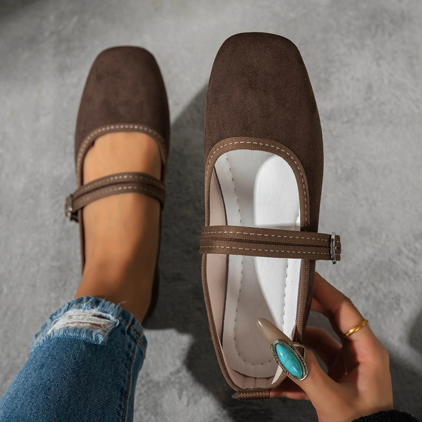 Wowcloth Women's Fashion Casual Breathable Square Toe Flats \u2013 Comfortable Soft Sole with Adj... | Walmart (US)