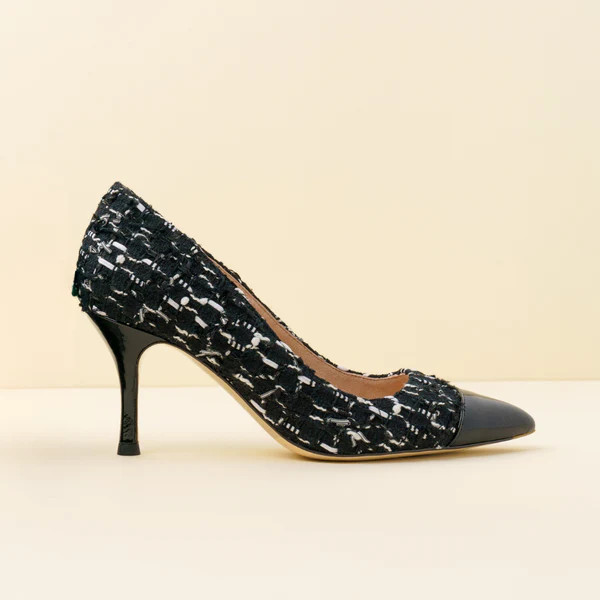[Limited Edition FW'25] Black Fancy Tweed Cap Toe Classic Pump | ALLY Shoes
