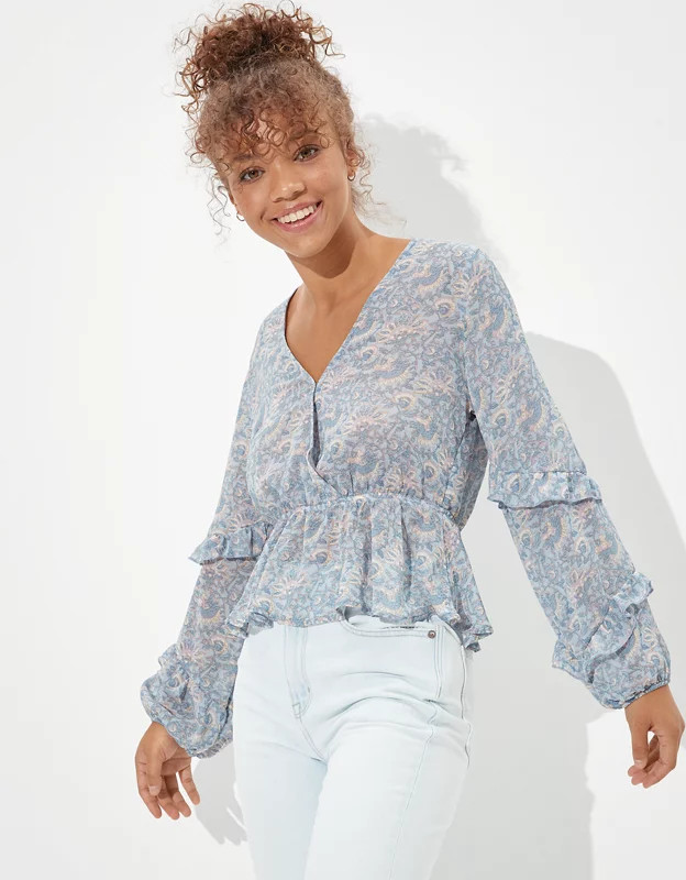AE Chiffon Ruffle Blouse | American Eagle Outfitters (US & CA)