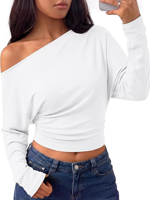 Trendy Queen Off the Shoulder Tops for Women Cinched Waist Shirts 2026 Fall | Amazon (US)