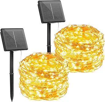 Brightown Outdoor Solar String Lights, 2 Pack 33Feet 100 Led Solar Powered Fairy Lights with 8 Mo... | Amazon (US)