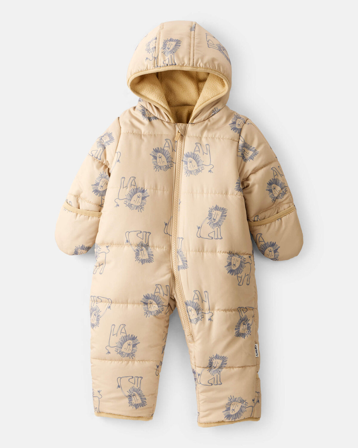 Baby 1-Piece Lion Print Hooded Pram Snowsuit - Khaki | Carter's Inc
