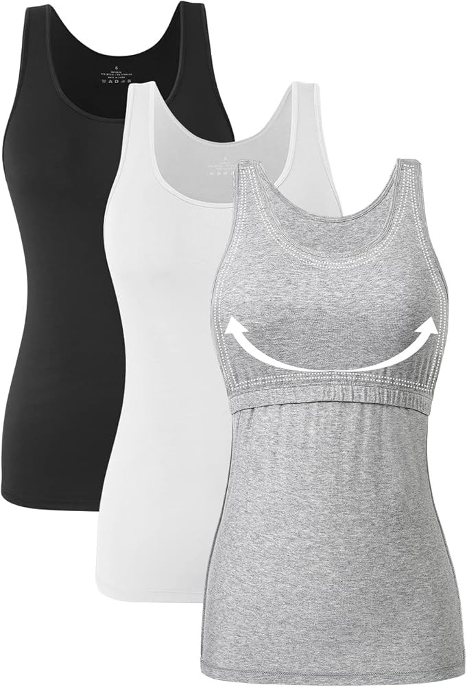 Orrpally Basic Tank Top with Bra for Women Cotton Shelf Bra Undershirt Cami Tank Tops 3-Pack | Amazon (US)