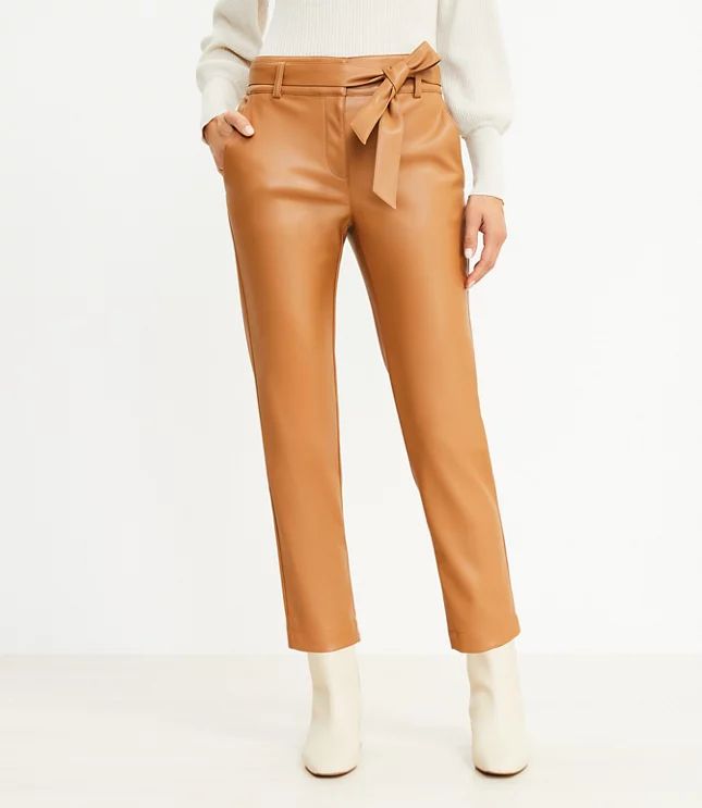 Petite Tie Waist Slim Pants in Faux Leather | LOFT