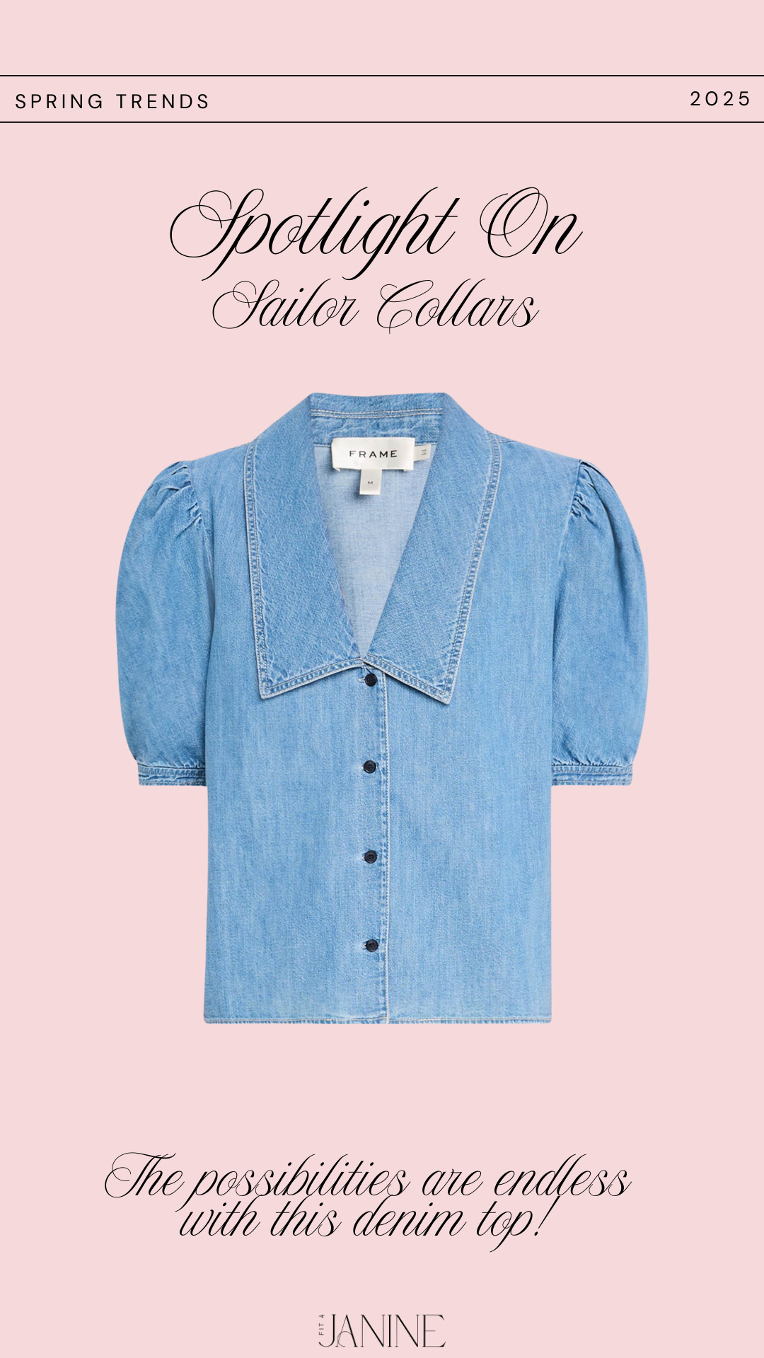 A classic denim blouse never goes out of a fashion! This will be an absolute go-to in your closet this season!

Fit4Janine, Frame, Blouse, Spring Top 

 #LTKSeasonal #LTKStyleTip