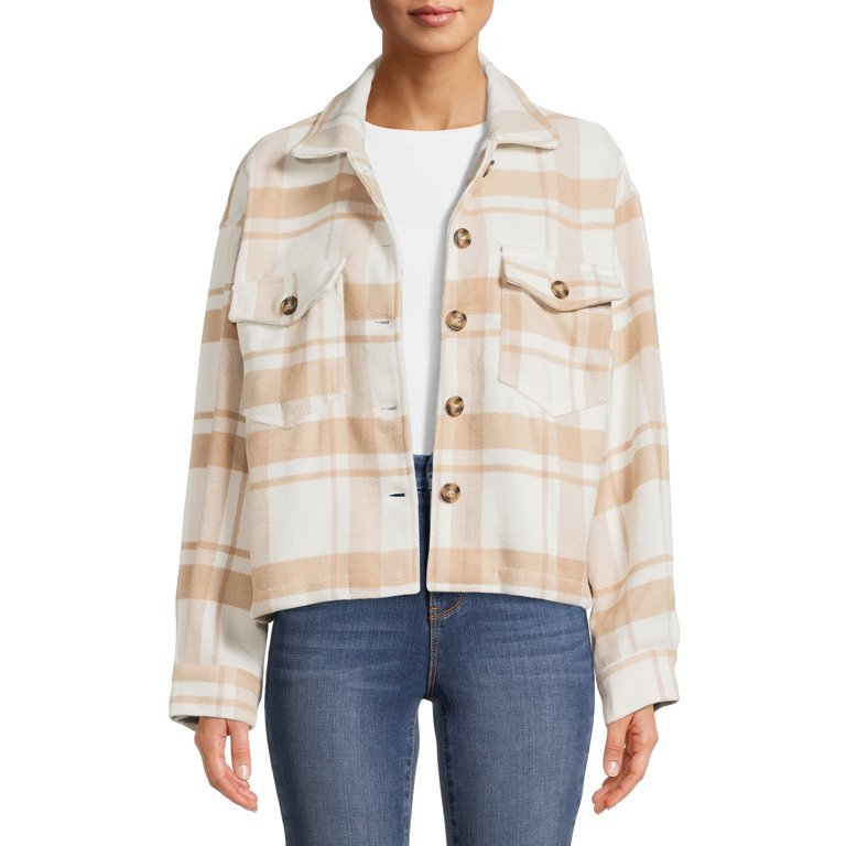 Love Tree Juniors' Cropped Plaid Shirt Jacket | Walmart (US)