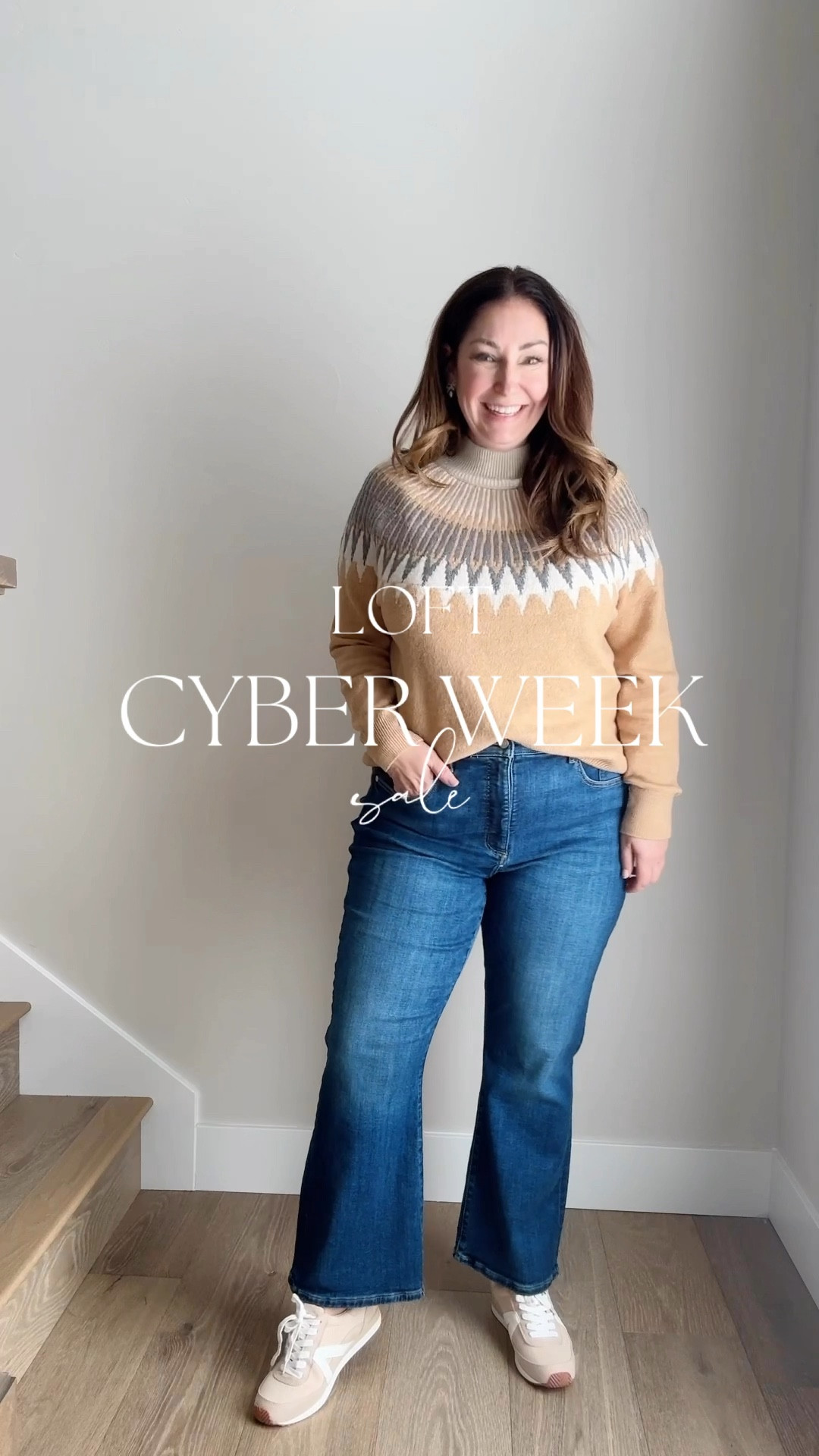 Winter outfits from LOFT all on Cyber Week Sale 50% off with some having even DEEPER discounts! 
· Wearing large in Fair Isle sweater, 14 in kick crop jeans size up if in-between 
· Wearing large in mock neck sweater, 14 in corduroy wide leg pants, large in puffer vest 
· Wearing large in tunic sweater, large in ponte leggings but prefer L petite 

#LTKSaleAlert #LTKCyberWeek #LTKMidsize