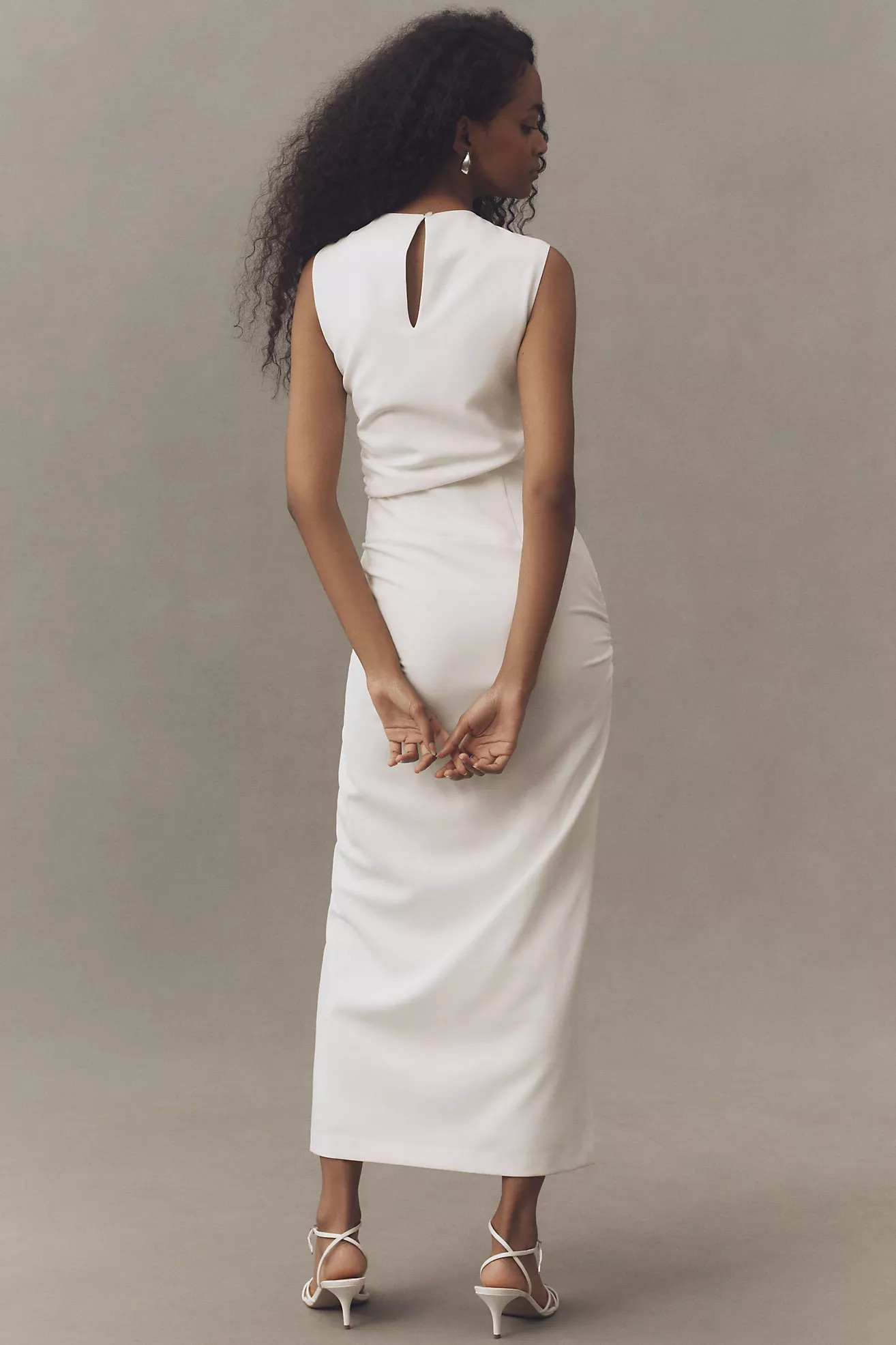 BHLDN Sleeveless High-Neck Structured Stretch Crepe Ruched Midi Dress | Anthropologie (US)