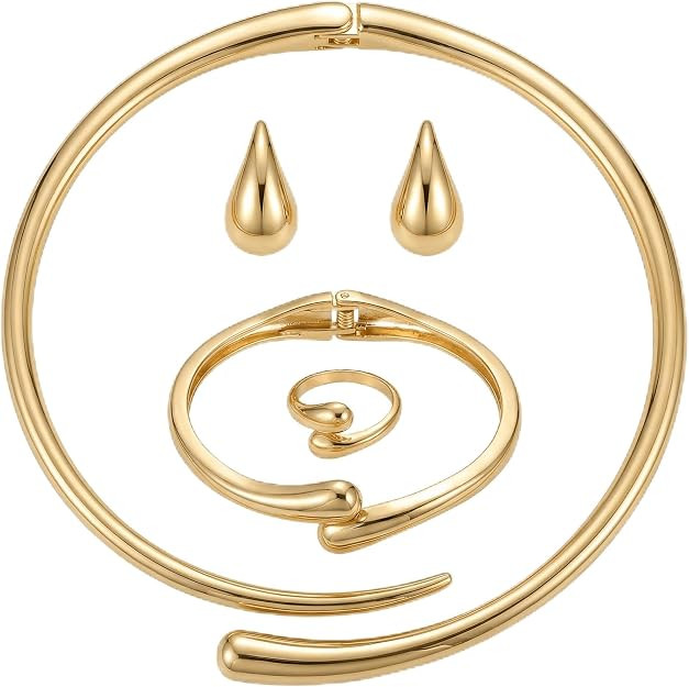 4 Pcs Chunky Gold Jewelry Set for Women,18K Gold Plated Statement Jewelry Set,Teardrop Necklace,E... | Amazon (US)