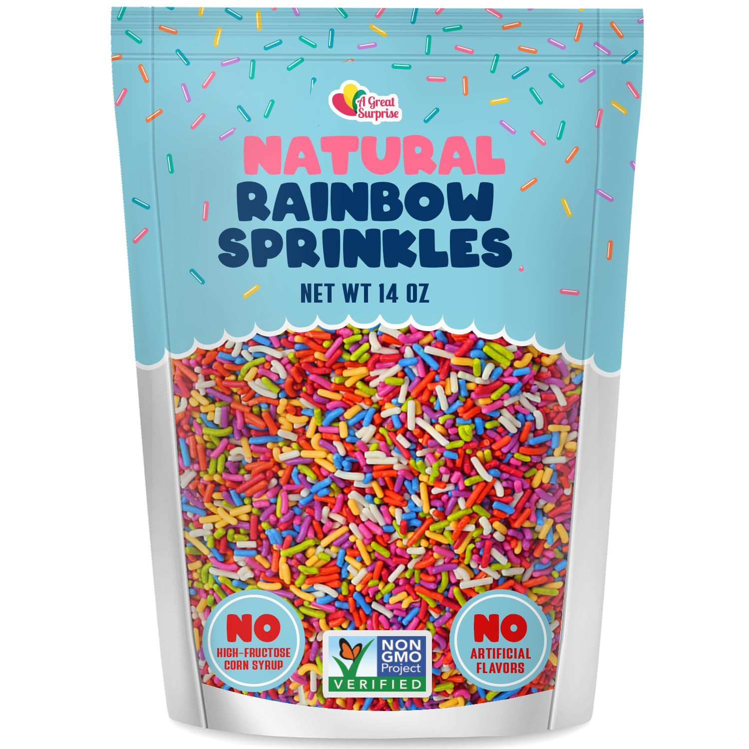 Bulk Dye Free Rainbow Sprinkles - 14 Ounces - Naturally Colored Rainbow Jimmies - Vegan, Non-GMO ... | Amazon (US)