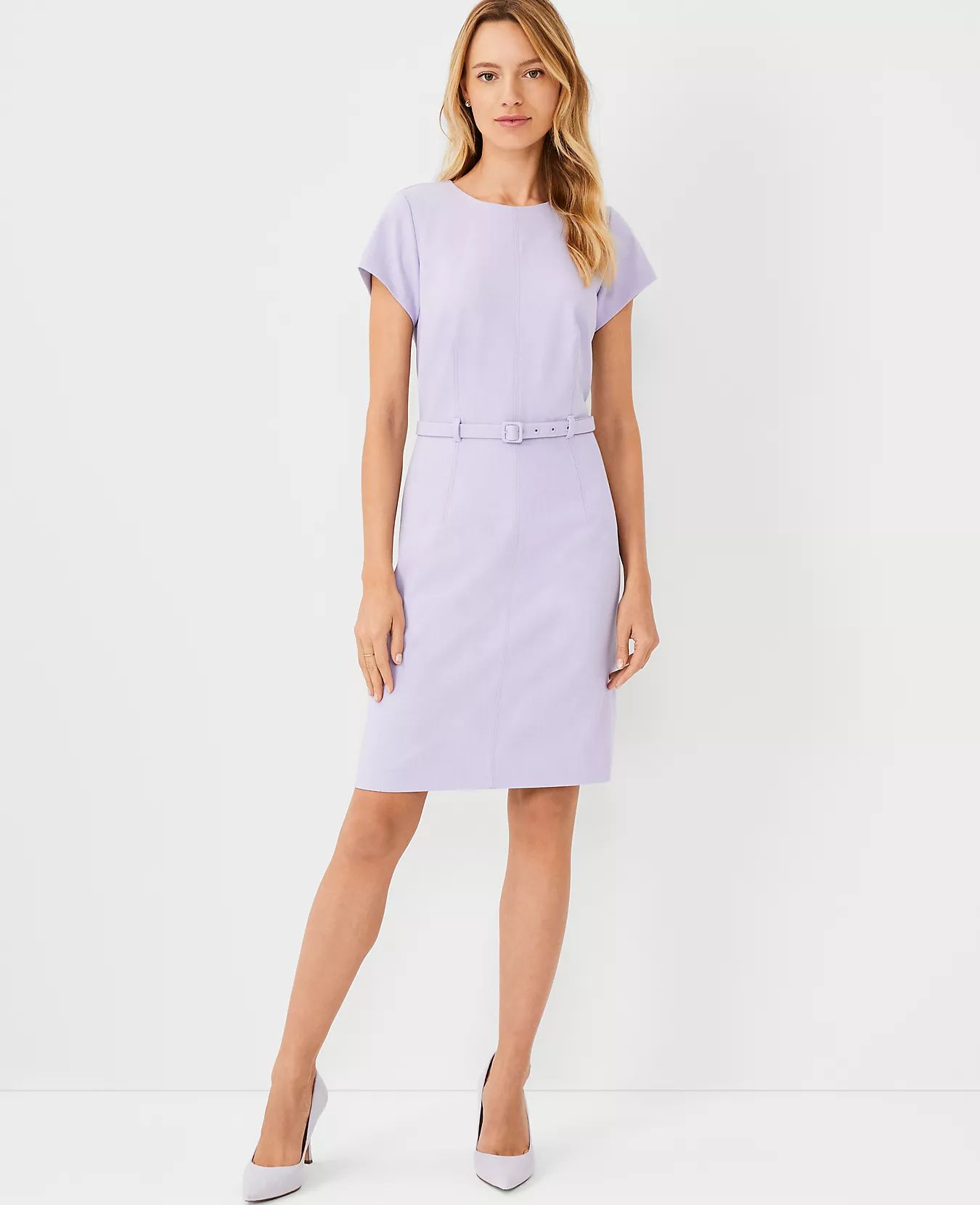 The Petite Seamed Belted Dress in Bi-Stretch | Ann Taylor | Ann Taylor (US)