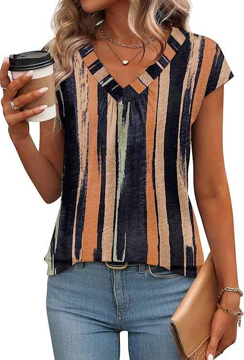 WIHOLL Tank Tops for Women Summer V Neck T Shirts Beach Vacation Clothe Boho Sleeveless Basic Tee... | Amazon (US)