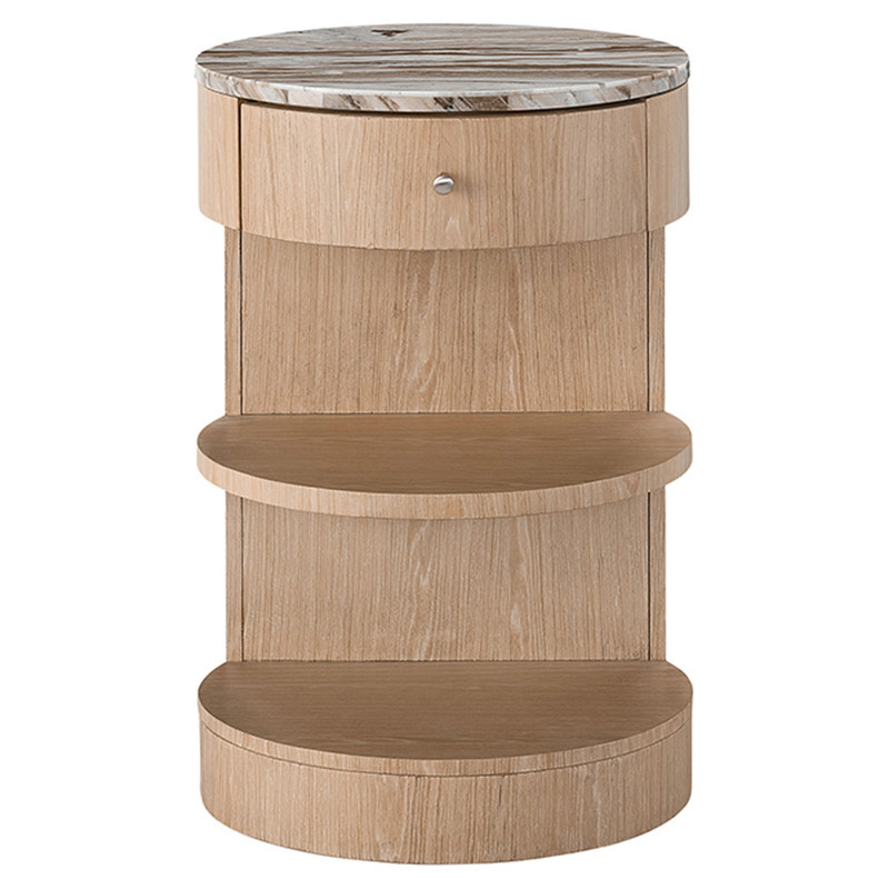 Noelle Modern Classic Marble Top Light Brown Wood 1 Drawer Nightstand | Kathy Kuo Home
