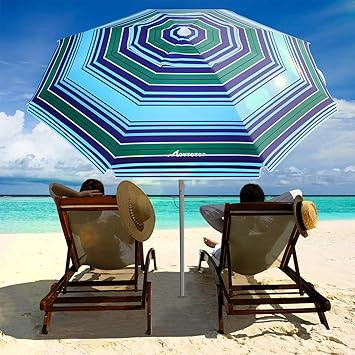 MOVTOTOP Beach Umbrella, 6.5ft Patio Umbrella with Tilt Mechanism, Portable UV 50+ Protection Bea... | Amazon (US)