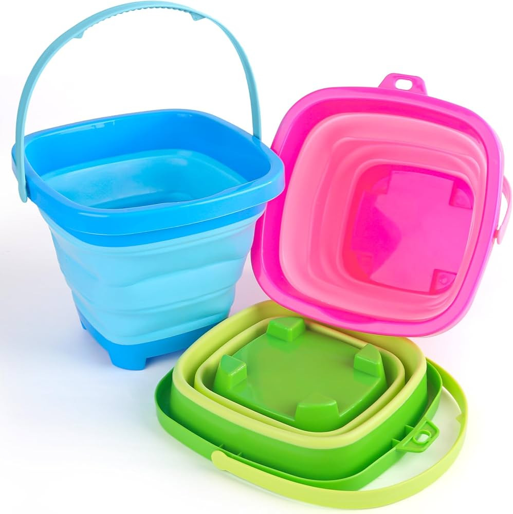 Shindel 3PCS Collapsible Beach Bucket Set, Colorful Sand Bucket Multi Purpose for Beach Summer Ac... | Amazon (US)