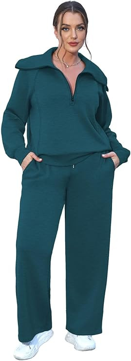 XIEERDUO Lounge Sets For Women 2024 Half Zip Sweatshirt And Wide Leg Sweatpant 2 Piece Outfits Sw... | Amazon (US)