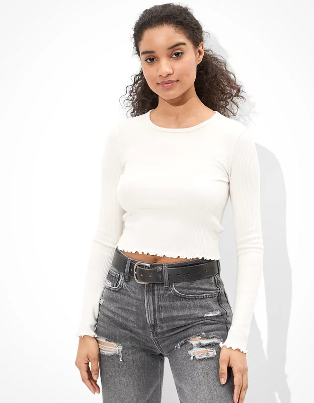 AE Soft & Sexy Plush Long-Sleeve Baby T-Shirt | American Eagle Outfitters (US & CA)