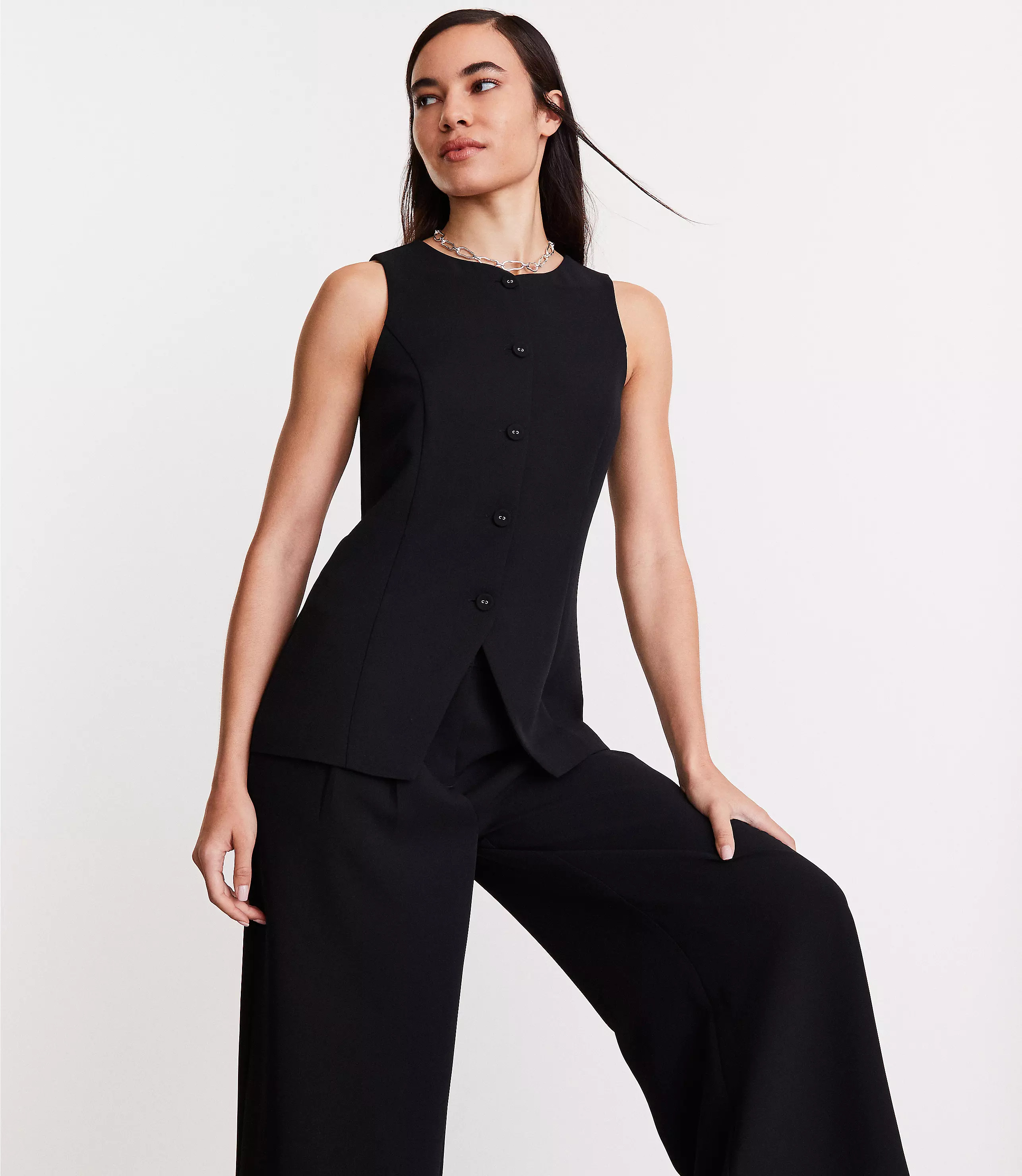 Petite LOFT Versa Crepe Drape High Neck Vest | LOFT
