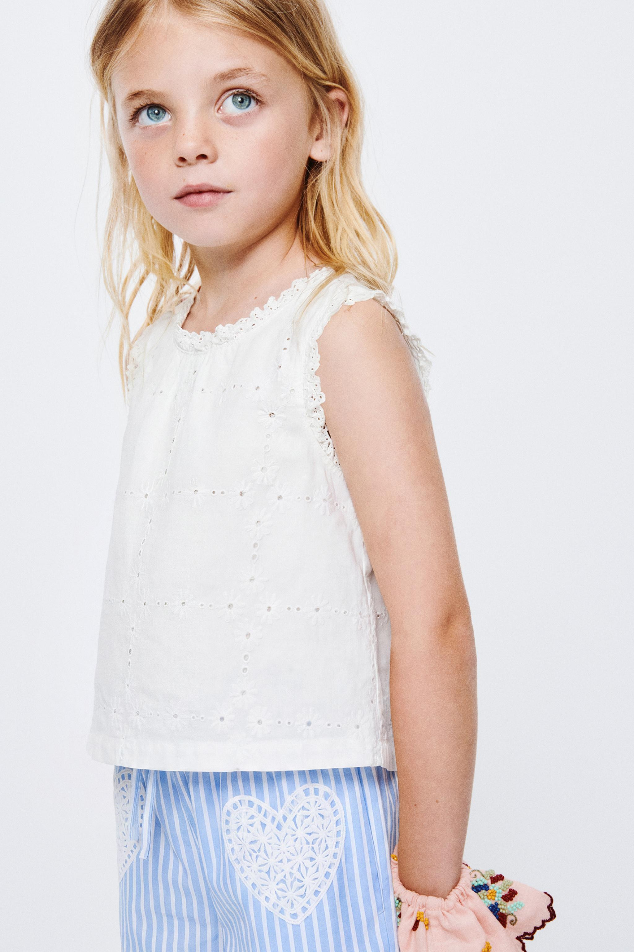 EMBROIDERED LACE TRIM BLOUSE | Zara US