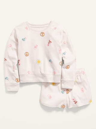 Long-Sleeve Printed Pajama Short Set for Girls | Old Navy (US)