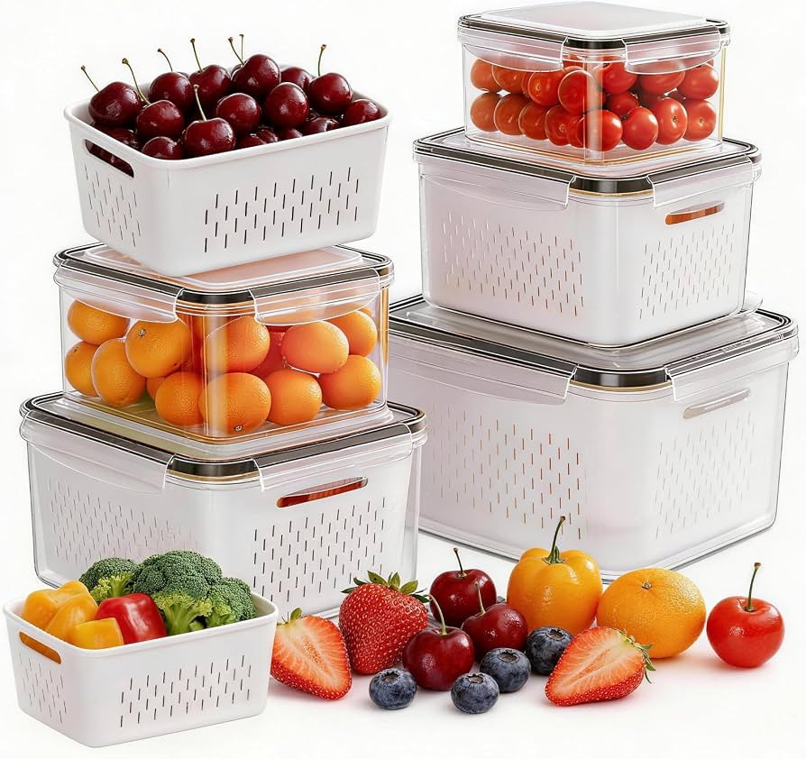 5 Pack Fruit Storage Containers for Fridge, Plastic Fruit Containers Set | Amazon (US)