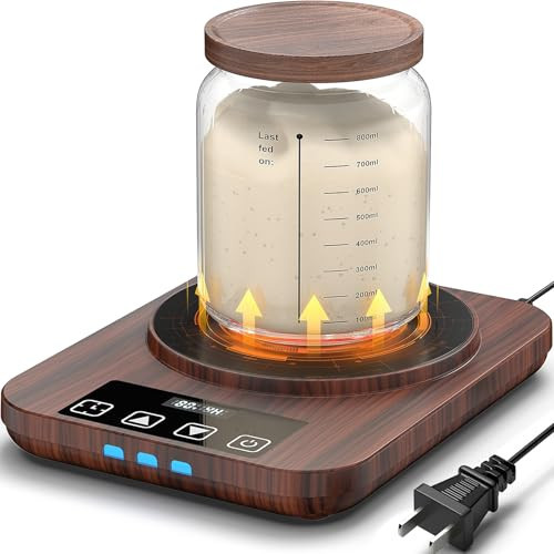 Electric Sourdough Starter Warmer, Upgrade Warming Heating Pad Mat for Sour Dough Starter, Sourdough Heater Proofing Tool for Home Baking with Thermostat Control, Timing, Memory Function (Wood Grain) | Amazon (US)
