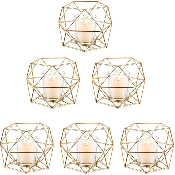 Sziqiqi Gold Geometric Candle Holder for Tealight & Votive Candles with Glass for Wedding Centerp... | Walmart (US)