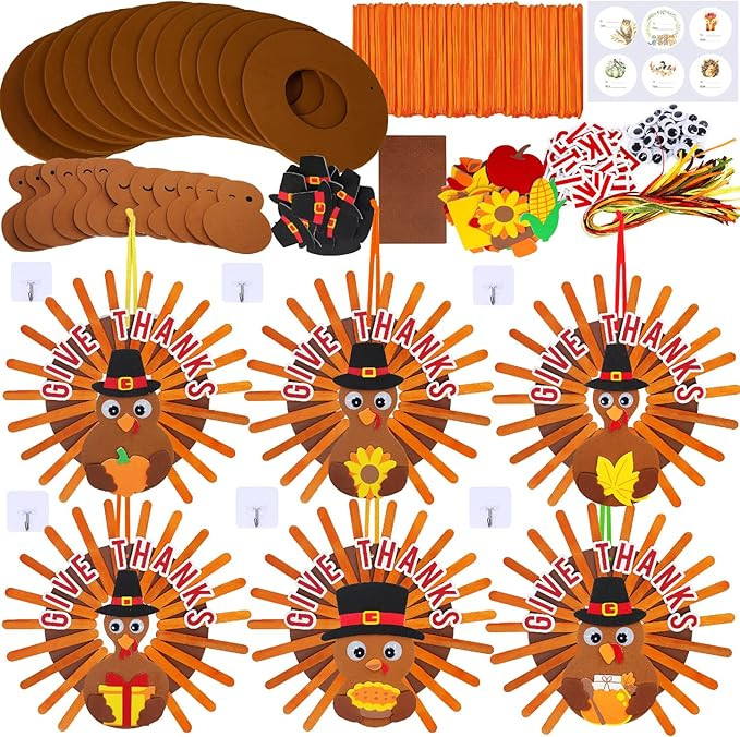 Winlyn 12 Sets Thanksgiving Wreath Sign Decorations DIY GIVE Thanks Turkey Craft Stick Wreath Fal... | Amazon (US)