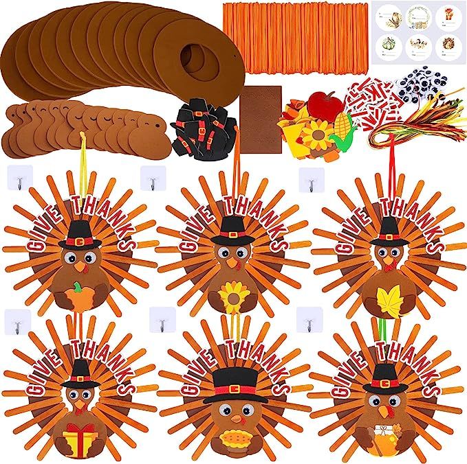 Winlyn 12 Sets Thanksgiving Wreath Sign Decorations DIY GIVE Thanks Turkey Craft Stick Wreath Fal... | Amazon (US)