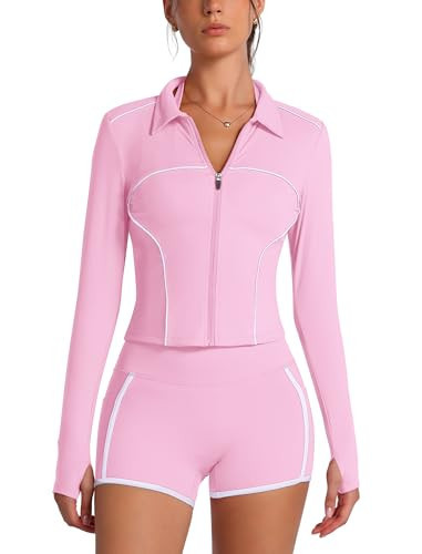 2 Piece Workout Sets for Women Compression Quick-drying Long Sleeve Zip Up Jacket and Shorts Active Jogger Outfits | Amazon (US)