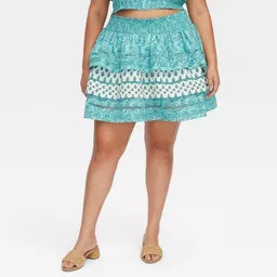 Women's Garden Floral/Bouquet Tiered Mini Skirt Teal - Roller Rabbit x Target 4X | Target
