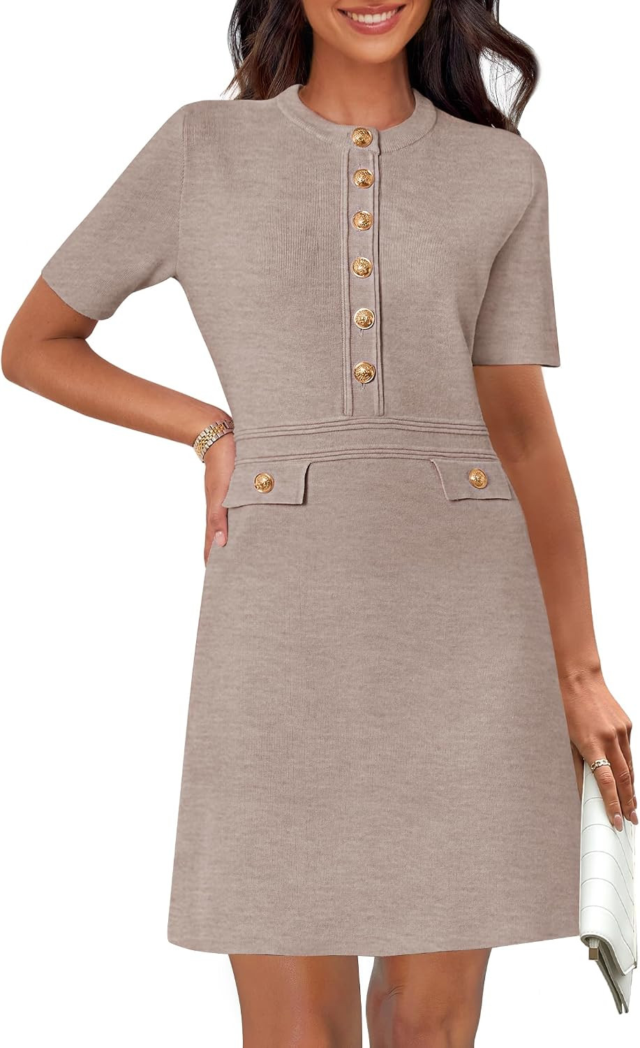 MEROKEETY Women's Summer Short Sleeve Bodycon Sweater Mini Dress | Amazon (US)