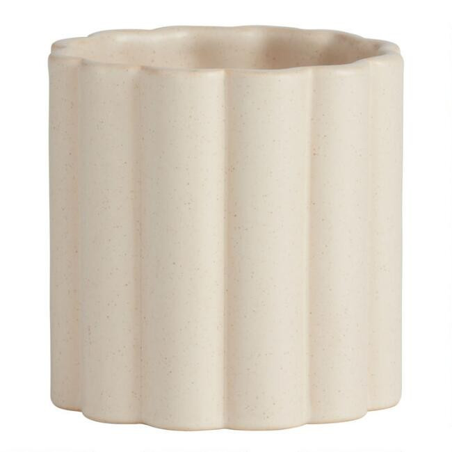 Ivory Ceramic Channeled Planter | World Market