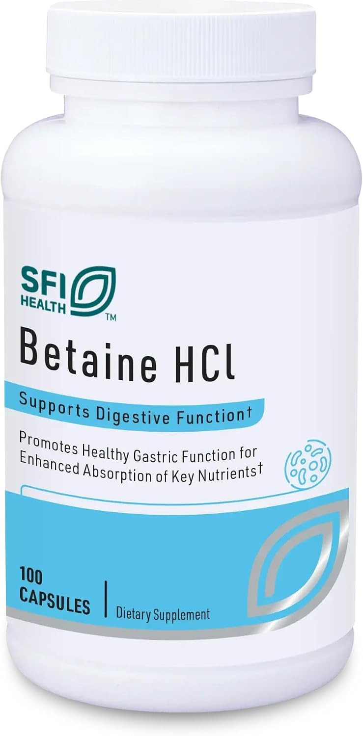 Klaire Labs SFI Health Betaine HCl 648mg - Hypoallergenic Betaine Supplement to Support Digestion & Nutrient Absorption - Gluten-Free, Corn-Free (100 Capsules) | Amazon (US)